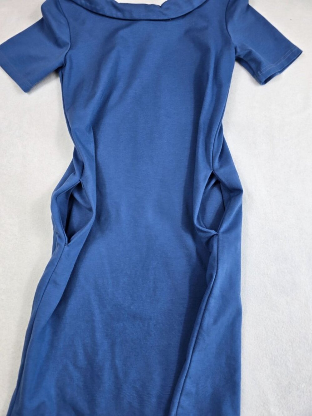 Le Muse Blue Short-Sleeve Dress Bow Detail & Pockets XS Womens Cotton Blend - Picture 2 of 6